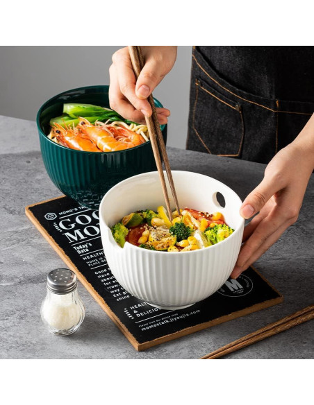 Tazón de Ramen Cerámica KAMAIDI 800 ML Blanco con Palillos