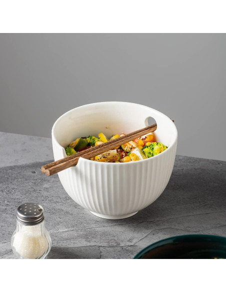 Tazón de Ramen Cerámica KAMAIDI 800 ML Blanco con Palillos