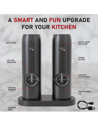 Juego de molinillos eléctricos de sal y pimienta Jeadiuwe 2 piezas