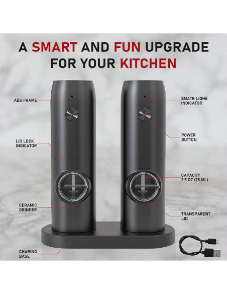 Juego de molinillos eléctricos de sal y pimienta Jeadiuwe 2 piezas