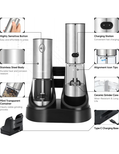 Juego de Molinillos Eléctricos HZTzone Acero Inoxidable 95ml