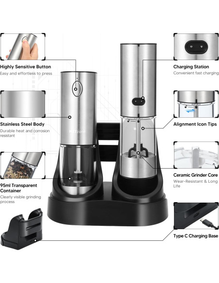 Juego de Molinillos Eléctricos HZTzone Acero Inoxidable 95ml