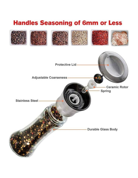 Molino de Sal y Pimienta Yugefom Grande Vidrio Acero Inoxidable