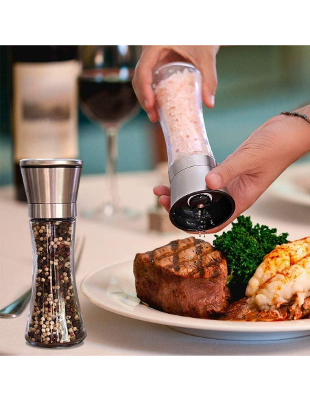 Molino de Sal y Pimienta Yugefom Grande Vidrio Acero Inoxidable