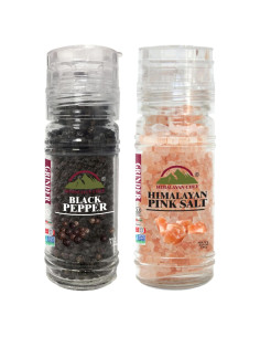 Juego de Molinillos de Sal Rosa y Pimienta Negra Himalayan Chef - Vidrio 150 g