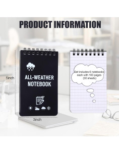 Paquete de 6 Bloc de Notas Impermeables Qiuruoo 3x5 cm 2