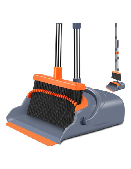 Escoba y Recogedor Autolimpiante Kelamayi 130 cm Gris Naranja