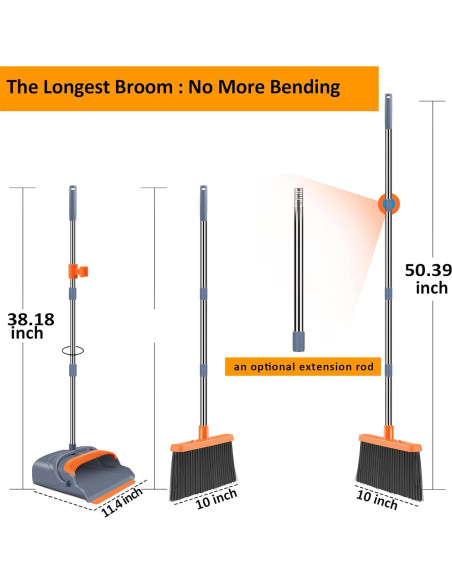 Escoba y Recogedor Autolimpiante Kelamayi 130 cm Gris Naranja