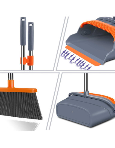 Escoba y Recogedor Autolimpiante Kelamayi 130 cm Gris Naranja