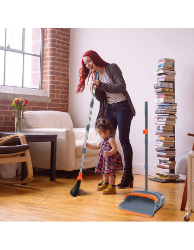 Escoba y Recogedor Autolimpiante Kelamayi 130 cm Gris Naranja