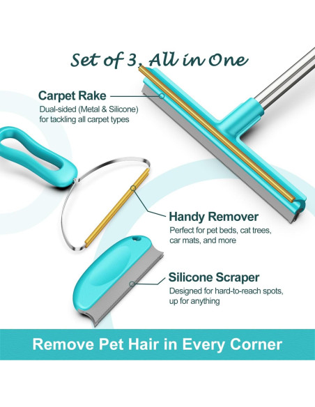 Rastrillo para Alfombra Airbee - Eliminador de Pelo Mascota 3 Pzas
