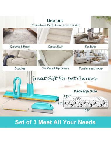 Rastrillo para Alfombra Airbee - Eliminador de Pelo Mascota 3 Pzas