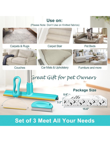 Rastrillo para Alfombra Airbee - Eliminador de Pelo Mascota 3 Pzas