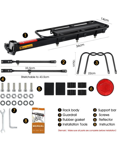 Soporte de Carga Ajustable para Bicicleta West Biking 50kg