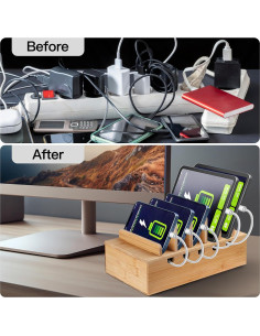 Estación de Carga de Bambú MINCORD para 5 Dispositivos 2