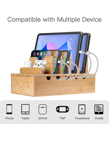 Estación de Carga de Bambú MINCORD para 5 Dispositivos