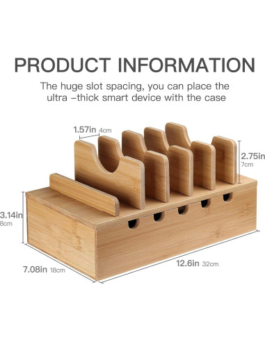 Estación de Carga de Bambú MINCORD para 5 Dispositivos