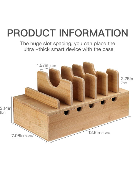 Estación de Carga de Bambú MINCORD para 5 Dispositivos