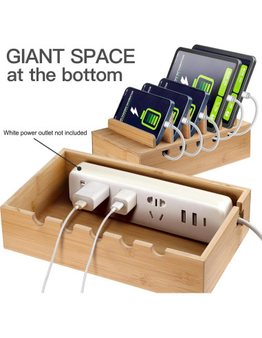 Estación de Carga de Bambú MINCORD para 5 Dispositivos