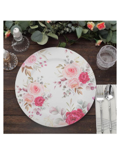 Platos de Carga Desechables 33 cm Floral Rosa - 6 Piezas