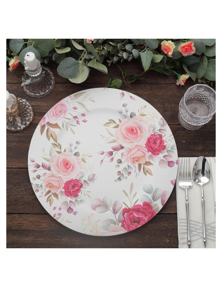 Platos de Carga Desechables 33 cm Floral Rosa - 6 Piezas
