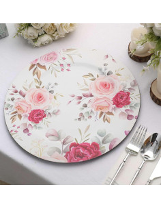 Platos de Carga Desechables 33 cm Floral Rosa - 6 Piezas 2