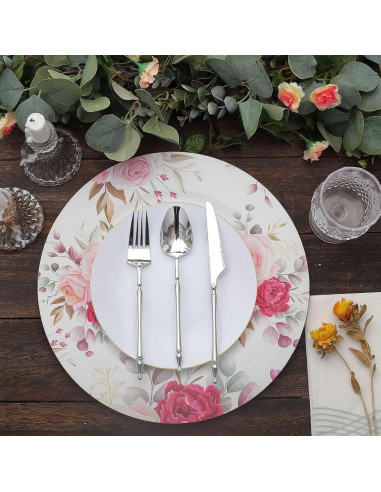 Platos de Carga Desechables 33 cm Floral Rosa - 6 Piezas