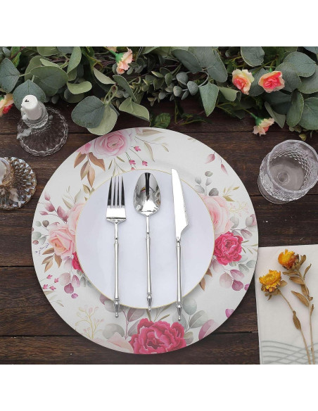 Platos de Carga Desechables 33 cm Floral Rosa - 6 Piezas