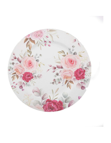 Platos de Carga Desechables 33 cm Floral Rosa - 6 Piezas
