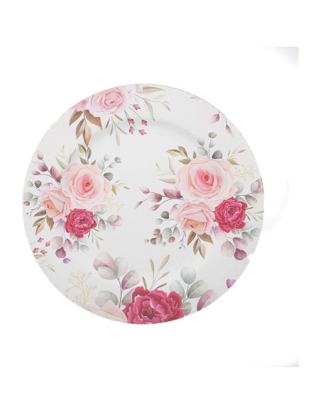 Platos de Carga Desechables 33 cm Floral Rosa - 6 Piezas