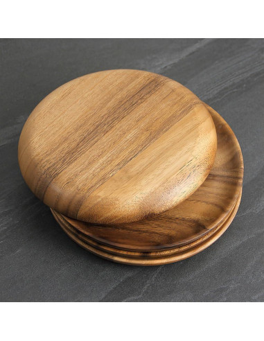 IQCWOOD Set de 4 Platos de Madera de Acacia 20 cm