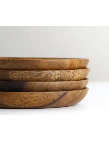IQCWOOD Set de 4 Platos de Madera de Acacia 20 cm