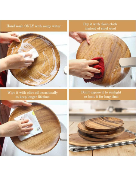 IQCWOOD Set de 4 Platos de Madera de Acacia 20 cm