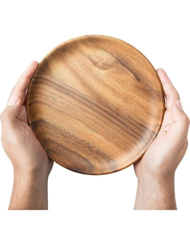 IQCWOOD Set de 4 Platos de Madera de Acacia 20 cm
