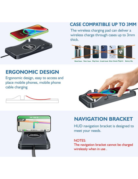 Base de Carga Inalámbrica para Coche TASUMATO 15W Qi Soporte