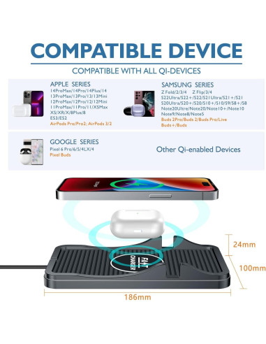 Base de Carga Inalámbrica para Coche TASUMATO 15W Qi Soporte