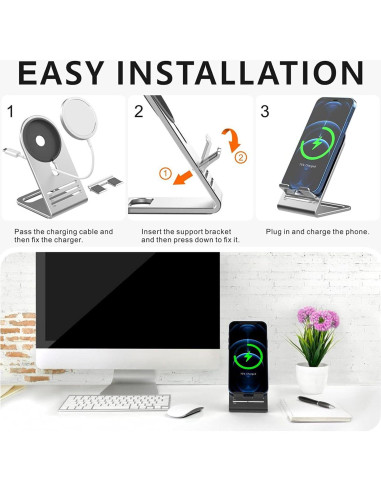 Soporte de Cargador Magsafe HALLEAST Aluminio Plata