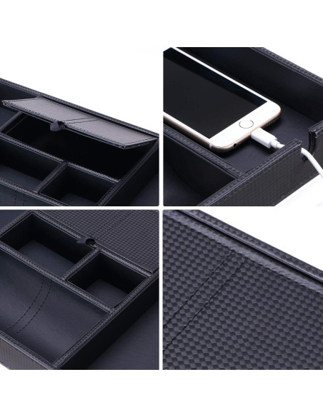 Bandeja de Valet BEWISHOME Organizador de Mesita de Noche 6 Compartimentos Cuero Sintético Negro