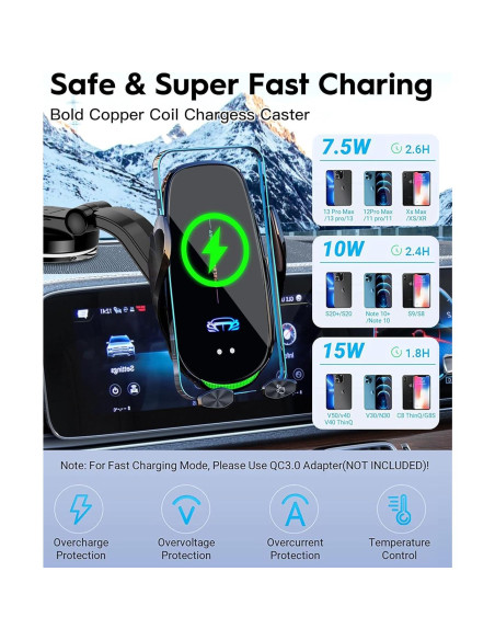 Soporte Cargador Inalámbrico Auto QFUP A3 15W Automático