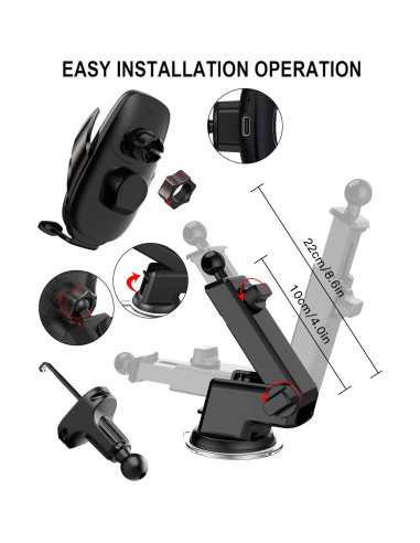 Soporte Cargador Inalámbrico Auto QFUP A3 15W Automático