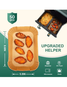 Papel Pergamino para Freidora de Aire Vailnd 50 Hojas 21.84x13.97 cm 2