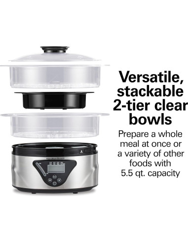 Cocedor Digital Hamilton Beach 5.5L Apilable Negro Acero