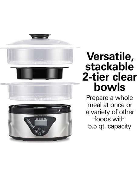 Cocedor Digital Hamilton Beach 5.5L Apilable Negro Acero