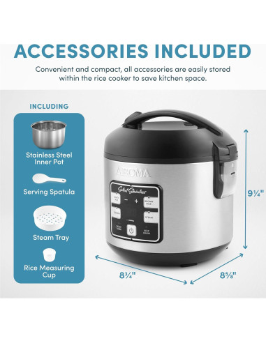 Arrocera Digital Acero Inoxidable Aroma 8 Tazas ARC-914SBDS