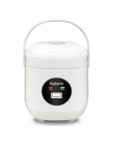 Olla arrocera portátil Linlove 1.5L blanca, 3 tazas, antiadherente