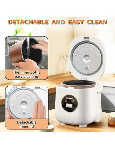Olla arrocera portátil Linlove 1.5L blanca, 3 tazas, antiadherente
