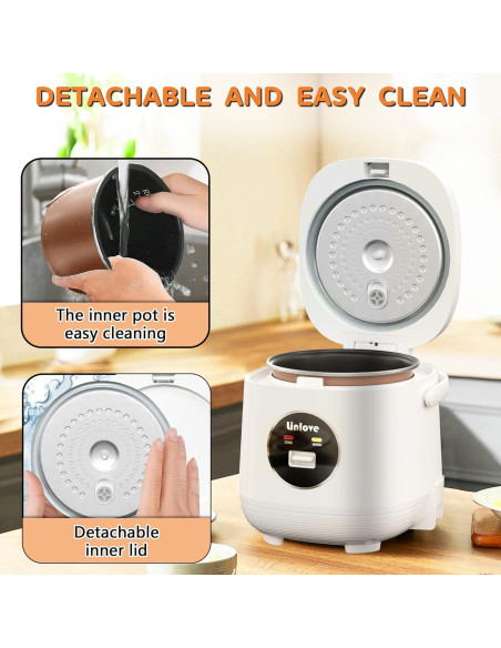 Olla arrocera portátil Linlove 1.5L blanca, 3 tazas, antiadherente