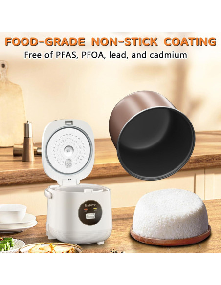 Olla arrocera portátil Linlove 1.5L blanca, 3 tazas, antiadherente