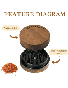 Molino de Especias Manual Awanso de Madera de Nogal 6.35 cm 2