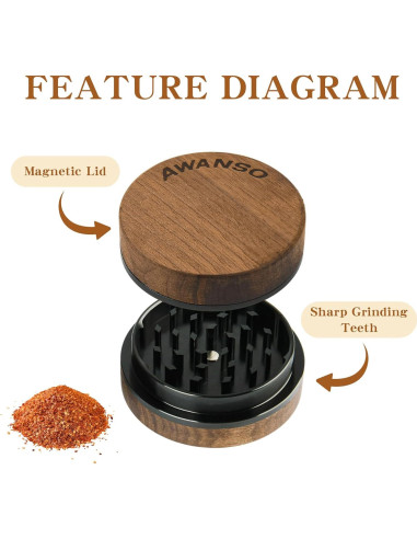 Molino de Especias Manual Awanso de Madera de Nogal 6.35 cm